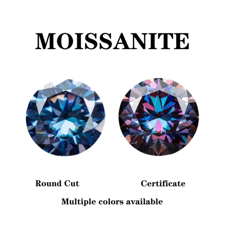 

Moissanite Stone Multiple Colors Round Shape Extremely Shiny Quality DIY Advanced Jewelry Rings Earrings Making with Certificate