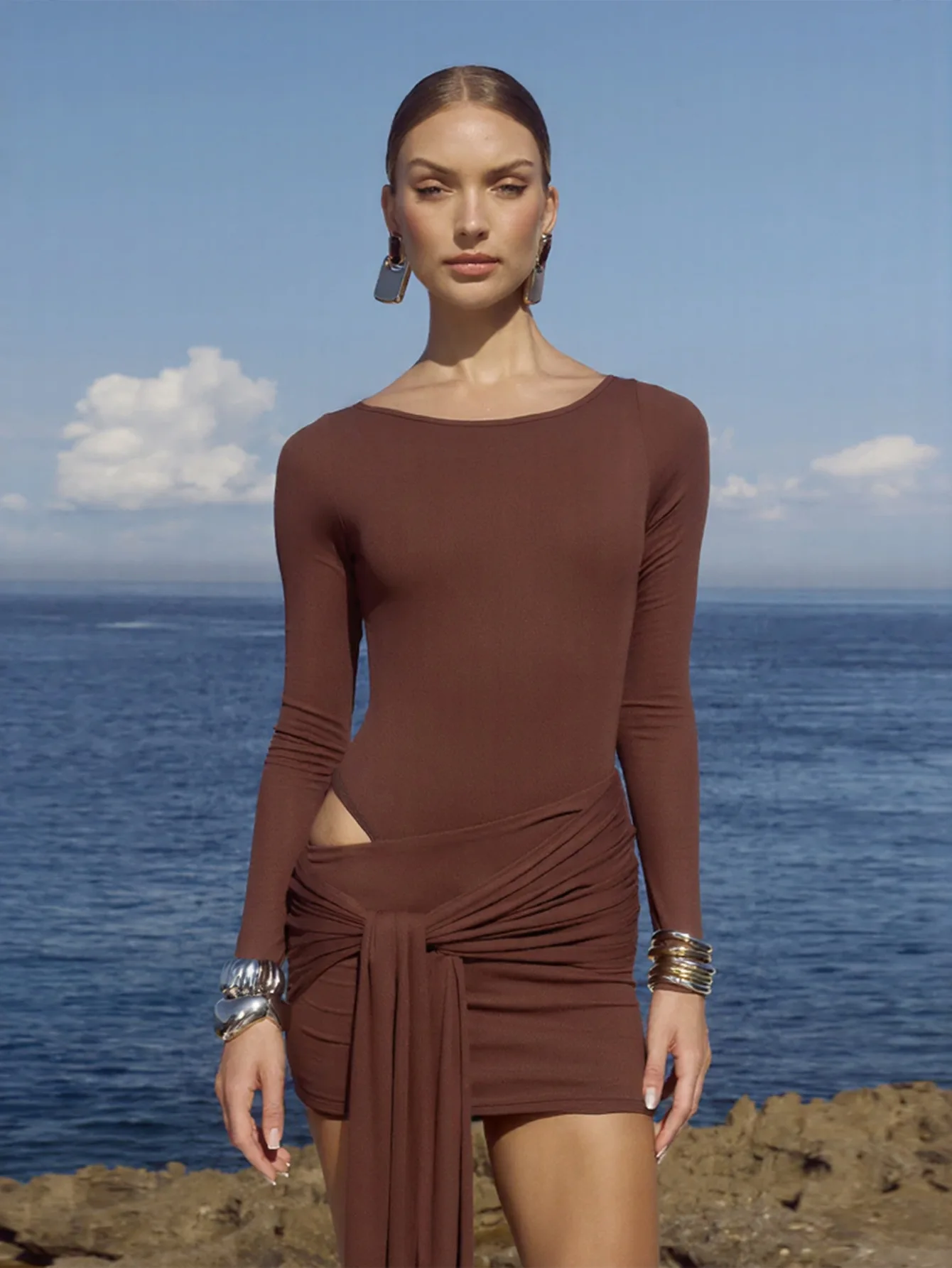 Vestidos femininos vestido para trabalho primavera temporada jacquard abstrato desconstrução assimétrico em camadas dobrado silhueta alta-baixa para