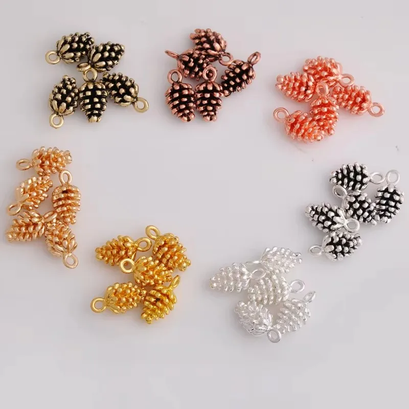 10pcs 8*15Mm Diy Silver Color Pine Cone Charms Gold Color Pinecone Nut Pendant 3D Jewelry Accessories High Quality Plating