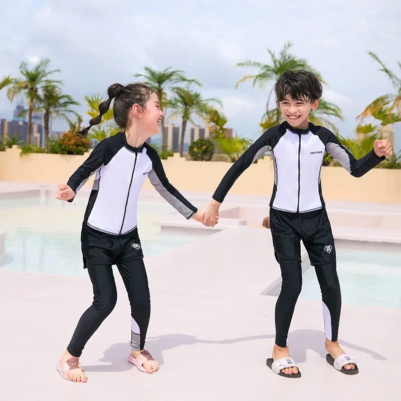 

Модные детские купальники, облегающие, с защитой от ультрафиолета, быстросохнущие, с длинными рукавами, спортивные купальные костюмы для девочек