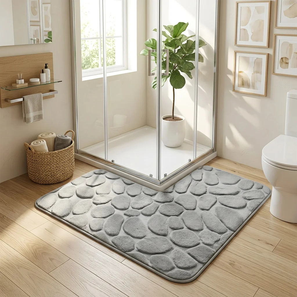 L-Shaped Cobblestone Coral Bath Mat Soft Comfortable Bathroom Shower Toilet Rug Kitchen Laundry Room Anti Slip Doormat HomeDecor