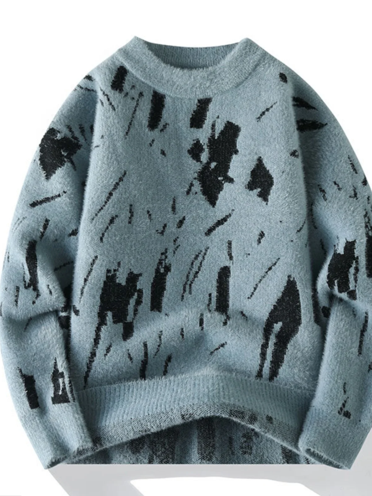 Suéter Masculino de Tricô Outono Inverno sso de Veludo de Vison Quente Top Moda Jovem Marca Manga Longa Gola Meia Alta Blo...