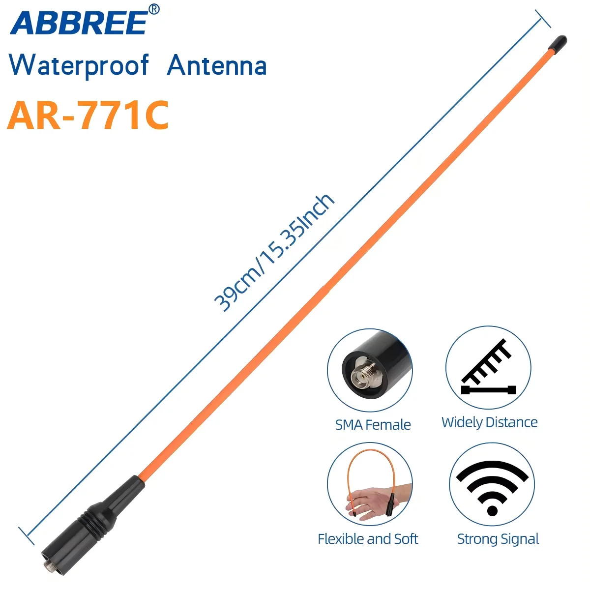 ABBREE AR-771C SMA-Female Soft Antenna Dual Band Waterproof 144/430MHz High Gain For Baofeng Walkie Talkie UV-9R Pro 9R PLUS