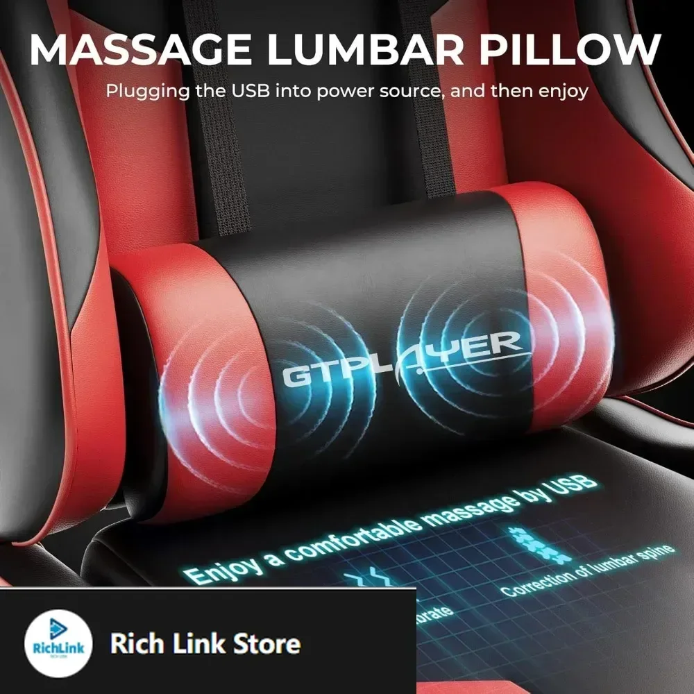 

Игровое кресло, компьютерное кресло с подставкой для ног и поясничной опорой, игровое кресло с регулируемой высотой и 360° ° -Поворотное сиденье и подголовник