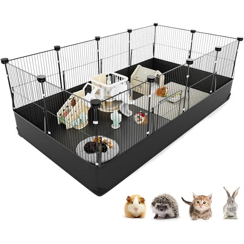

Guinea Pig Cage with Waterproof P C Bottom Liner & One-Hand Release Hook, Triple Fixing C&C Cage for Guinea Pigs, Bunny, Rabbit,