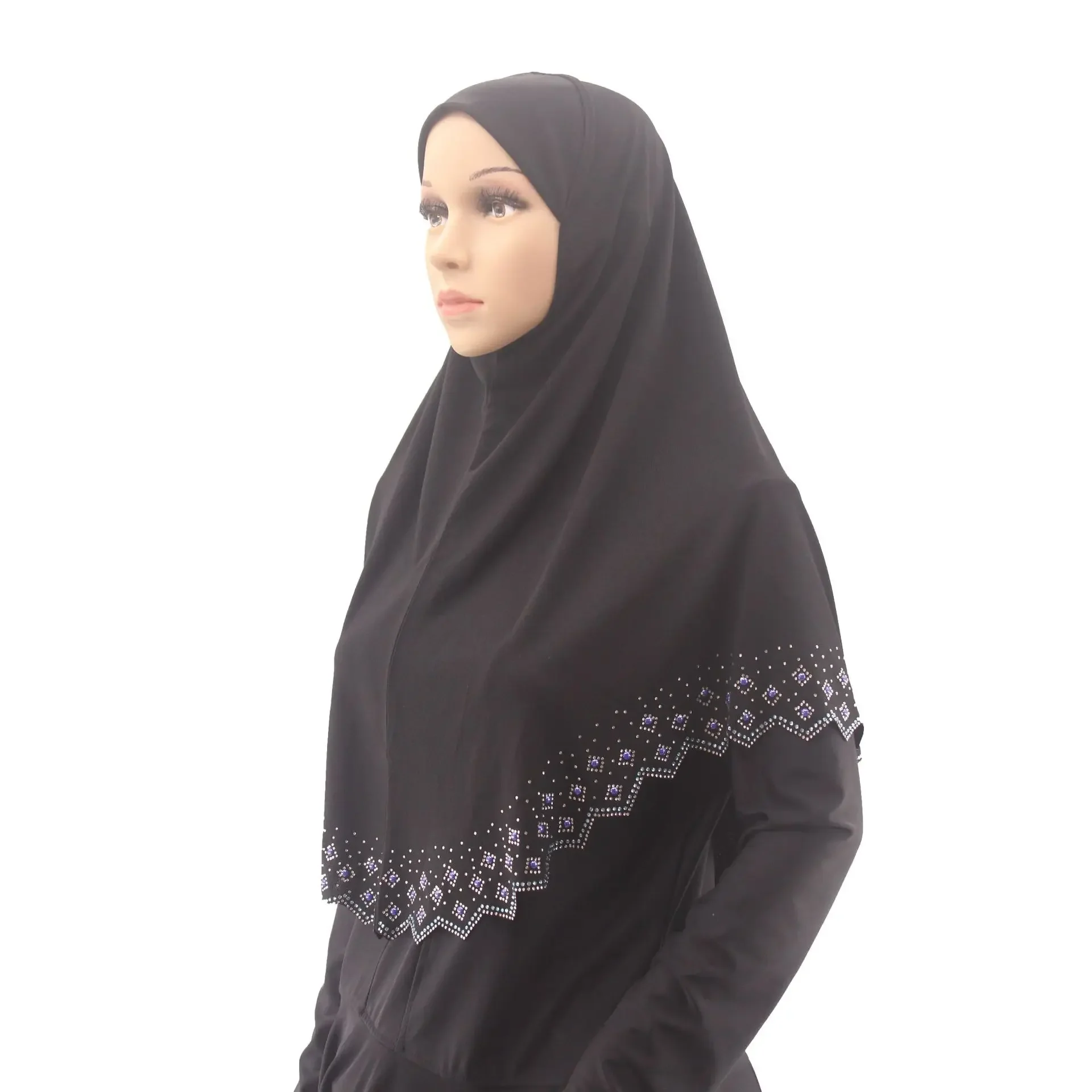 

Diamonds Hijab Instant Scarf Turban Women Muslim Headscarf One Piece Amira Islam Pray Hijabs Turban Pull On Shawl Wrap 85Cm*65Cm