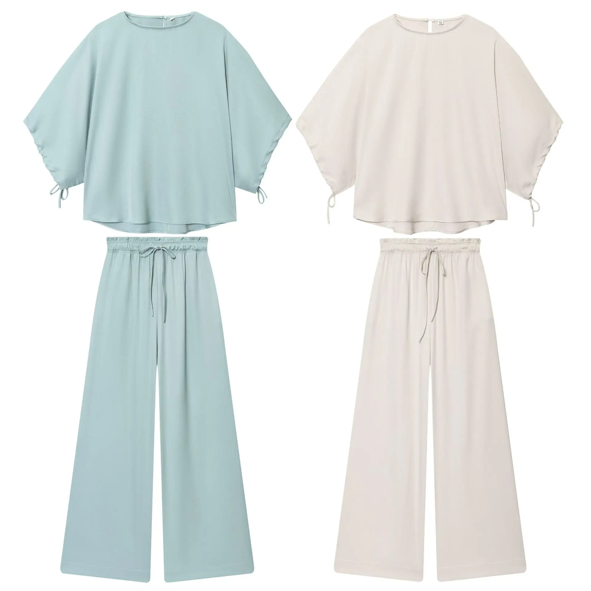 Casual Bubble Sleeve Shirt Pants Set Sleepwear Style Organic Cotton Women's Fashion Cross-Border Clothing Elderly Suitable