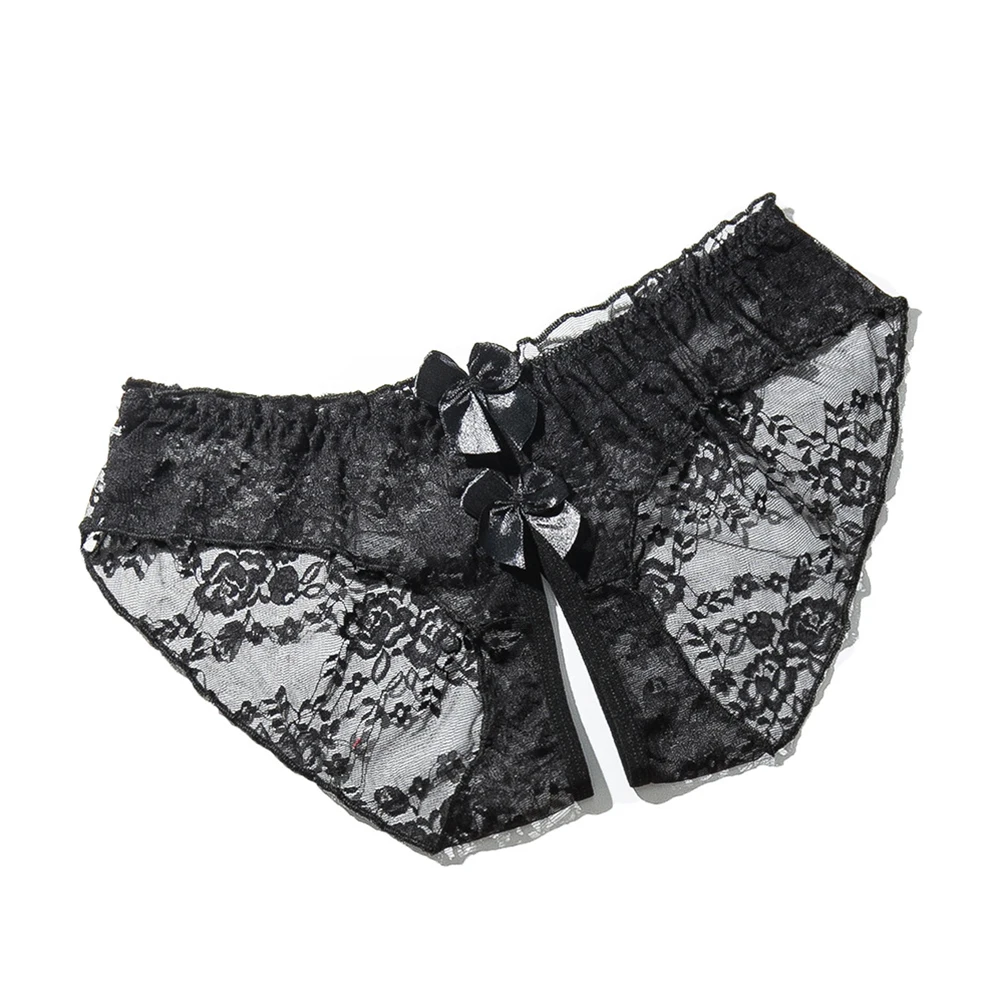 

Women Sexy Lace Briefs Crotchless Bow Tie Underpants Erotic Underwear Sheer See Through Panties Seductive Low Rise Lingerie