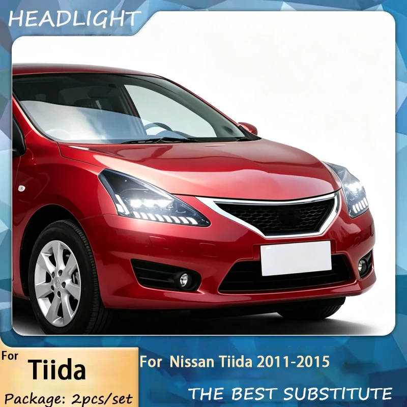 Car HeadLight For Nissan Tiida Headlights 2011-2015 Upgrade LED Projetor Headlamp Daytime Running Light Automotive Accessories