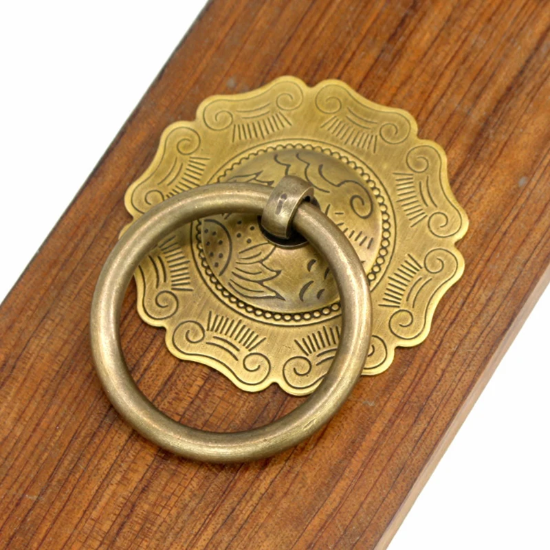 

Chinese Antique Door knocker Brass Door Handle Eengraving Decorative Wooden Door Handles Knobs Round Ring Knocker Pull 1PC