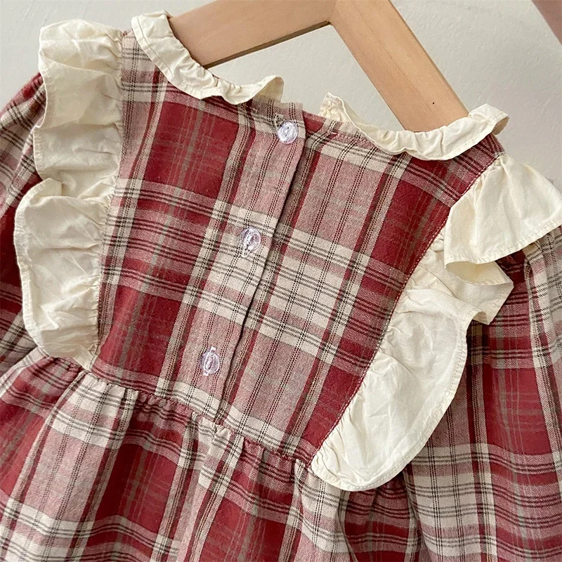 2025 New Autumn Newborn Baby Girls Bodysuits Long Sleeved Cotton Grid Infant Baby Girls Jumpsuit 0-24M Children Clothes 4