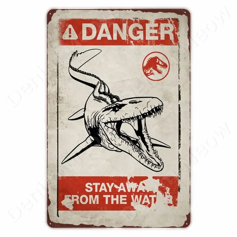 Beware of Dinosaurs Funny Vintage Metal Tin Sign Triceratops Plaque Wall Decor Garden Farm House Outdoor Decoration Caution Sign