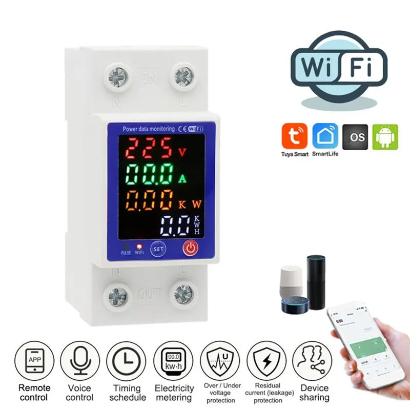 T23C Tuya Wifi Smart Energy Meter Multifunctional Protector Color Display Over Under Voltage Protector Prepaid Meter Easy To Use