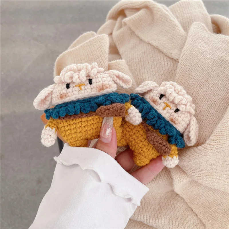 

Cute Knitted Sheep Case for AirPods 4 Airpod 1 2 3 Pro Pro2 Bluetooth Earbuds Charging Box Protective Earphone Case Cover