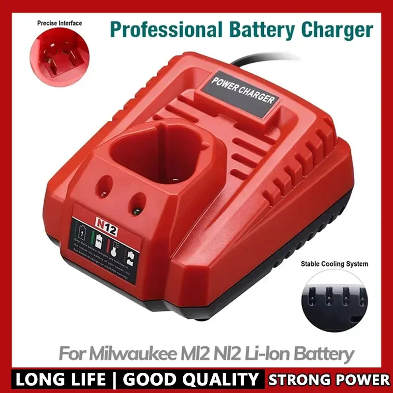 

For Milwaukee M12 N12 Lithium-Ion Battery Charger 3A Fast Charging Replacement Compatible with 48-11-2401 48-11-2402 C12B C12BX
