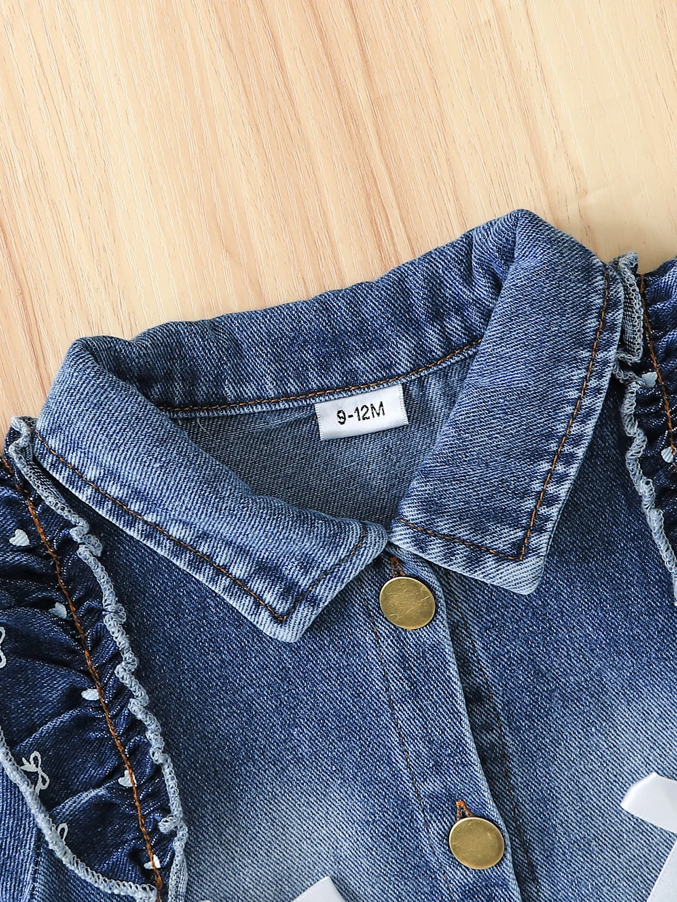 2-teiliges Denim-Set für Kleinkinder, Mädchen, Rüschen-Schleifenjacke, ausgestellte Jeans, Outfit 1-2 Jahre – Detail 3