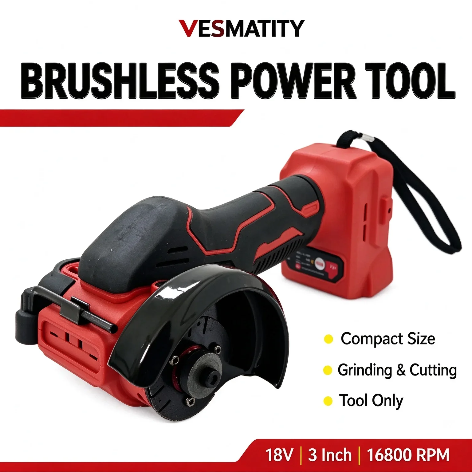 18V Cordless 3 Inch Mini Angle Grinder Brushless Grinding Polishing Machine Electric Diamond Cutting Power Tools, No Battery