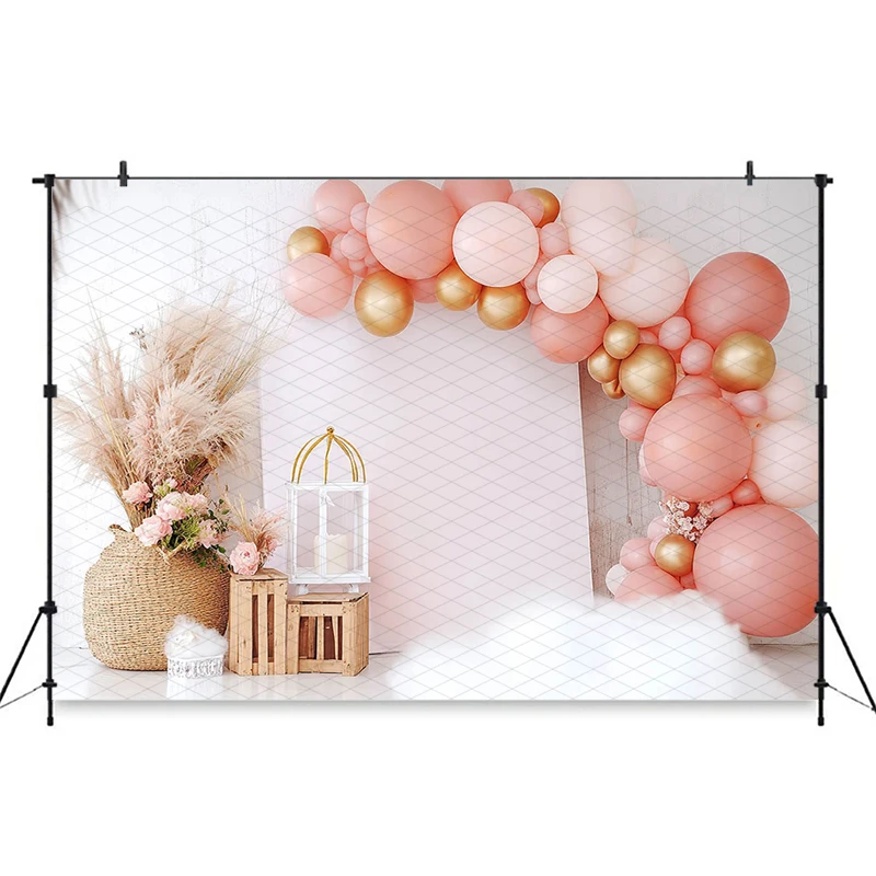 Mocsicka 誕生日写真背景レインボーバルーンパーティー用品装飾子ベビーシャワーの背景バナー Photocall