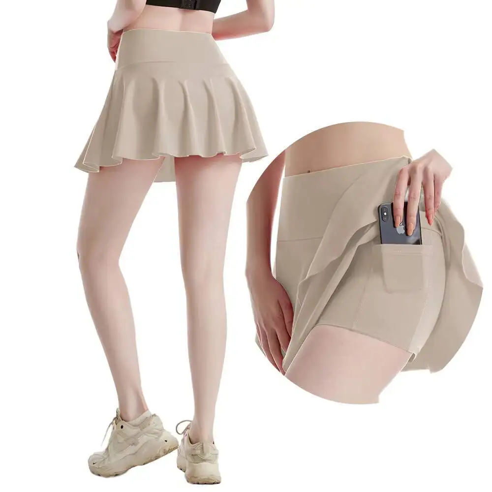 Novo em 2025 feminino verão cor sólida tênis esporte saias de fitness feminino correndo yoga preto branco rosa saia com shorts