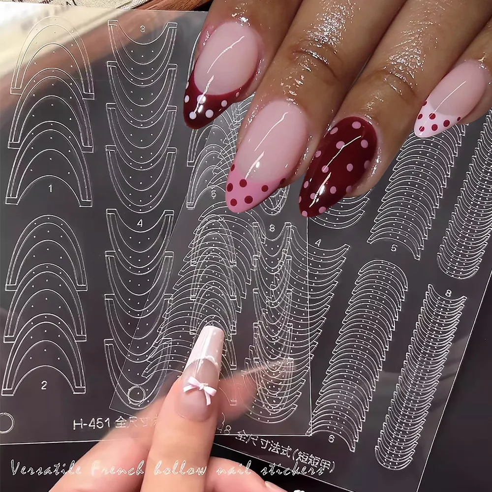 1pcs French Tips 3D Airbrush Stencils Nail Stickers Self-adhesive Hollow Out French Nail Decals Wavy Line Strips Manicure Slider
