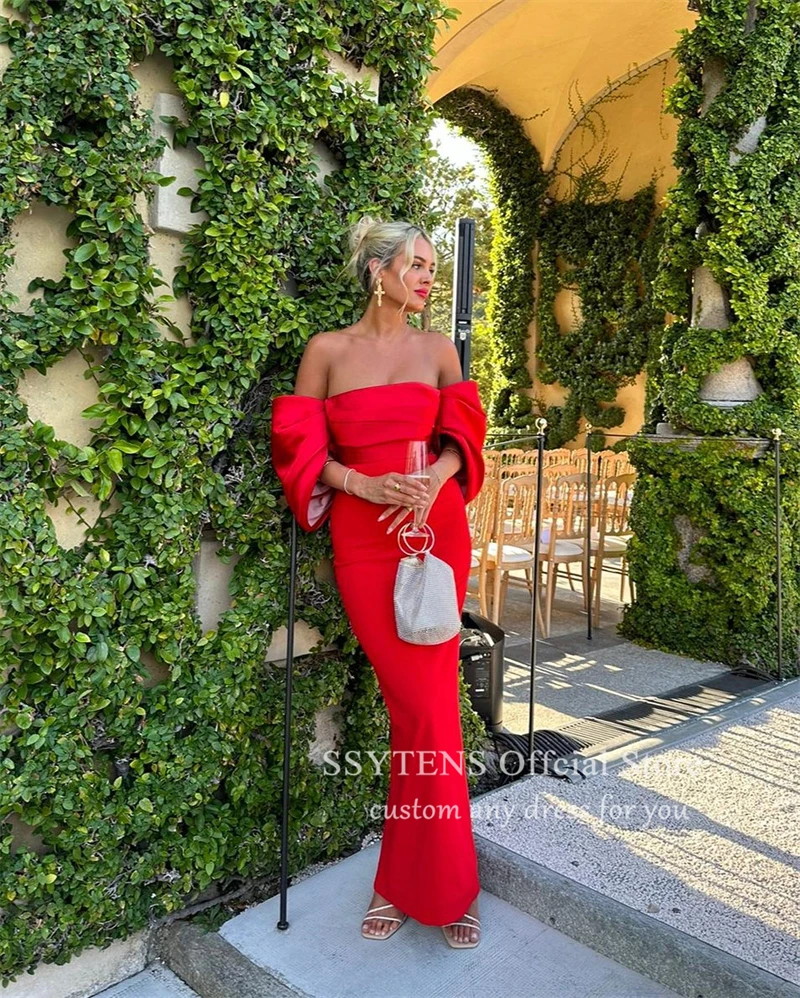 SSYTENS-Vestidos de Noche de sirena rojos para mujer, Vestidos de fiesta con mangas de hombros descubiertos, vestido de invitados de boda, Vestidos de graduación simples