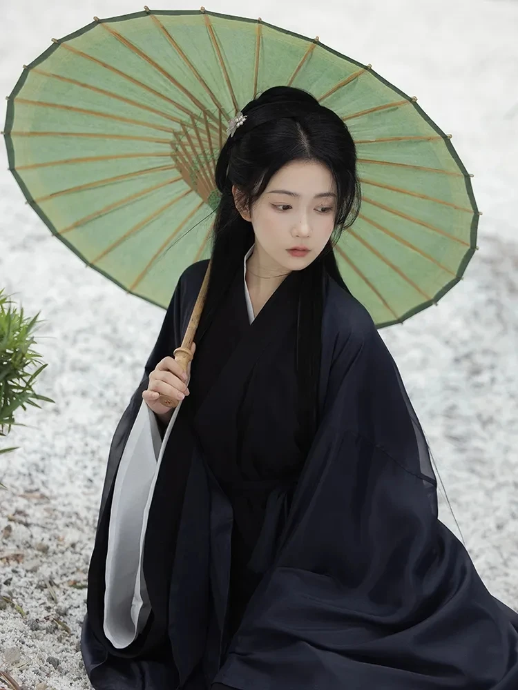 Weighing Hanboks Traditional Hanfu Woman Cape Cloak + Straight-front Robe + Top Pants Set Inner Wear Black Hanfu Cosplay