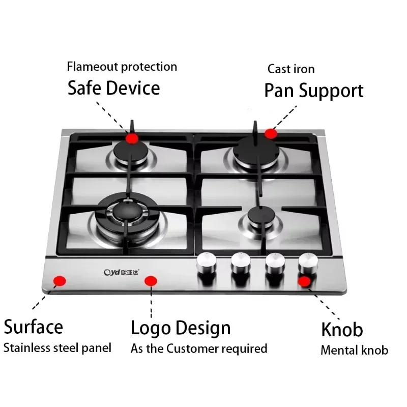 

knob home cooker kitchen 4 burners gas hob gas stove cooktops