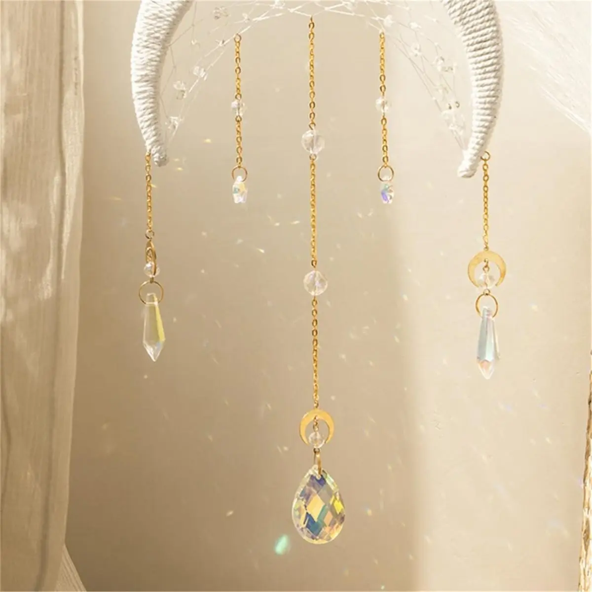 Exquisite Moon-Shaped Pendant Crescent Shaped Decoration,Prism Crystal Sun Catcher Rainbw for Home Decor