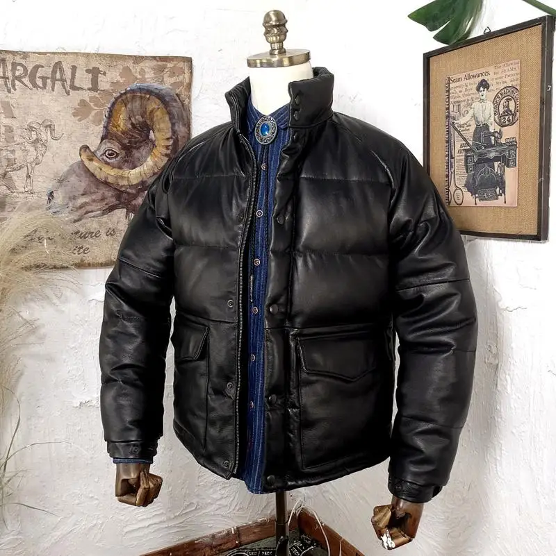 

Новое теплое пальто из воловьей кожи первого слоя, мужское теплое пальто с капюшоном из козьей кожи, толстая зимняя куртка, пальто