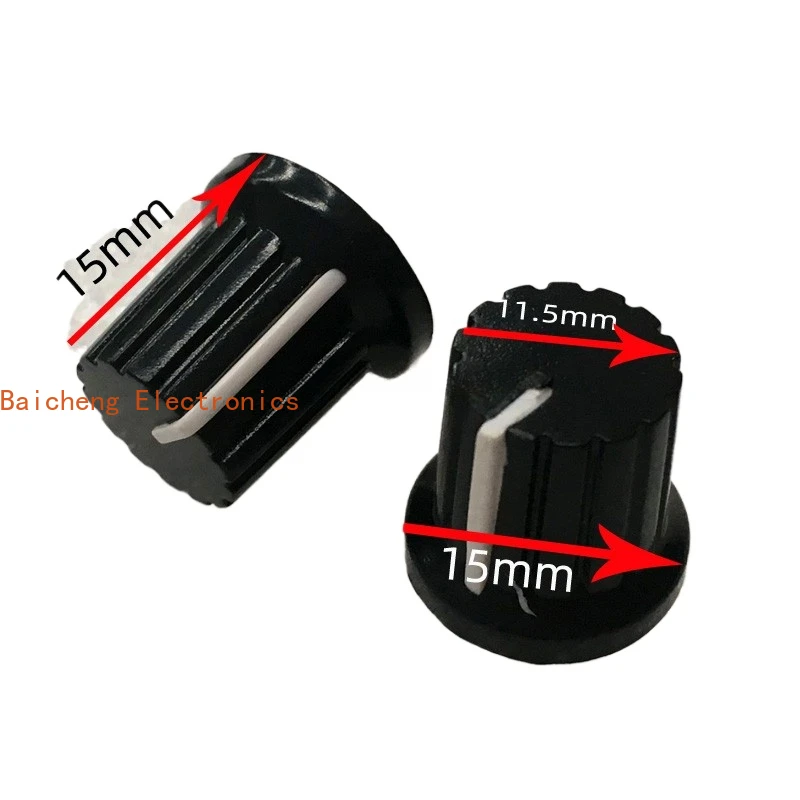 

10PCS 15*15MM dual color plastic knob potentiometer knob cap black background white marked plum blossom shaft hole diameter 6mm