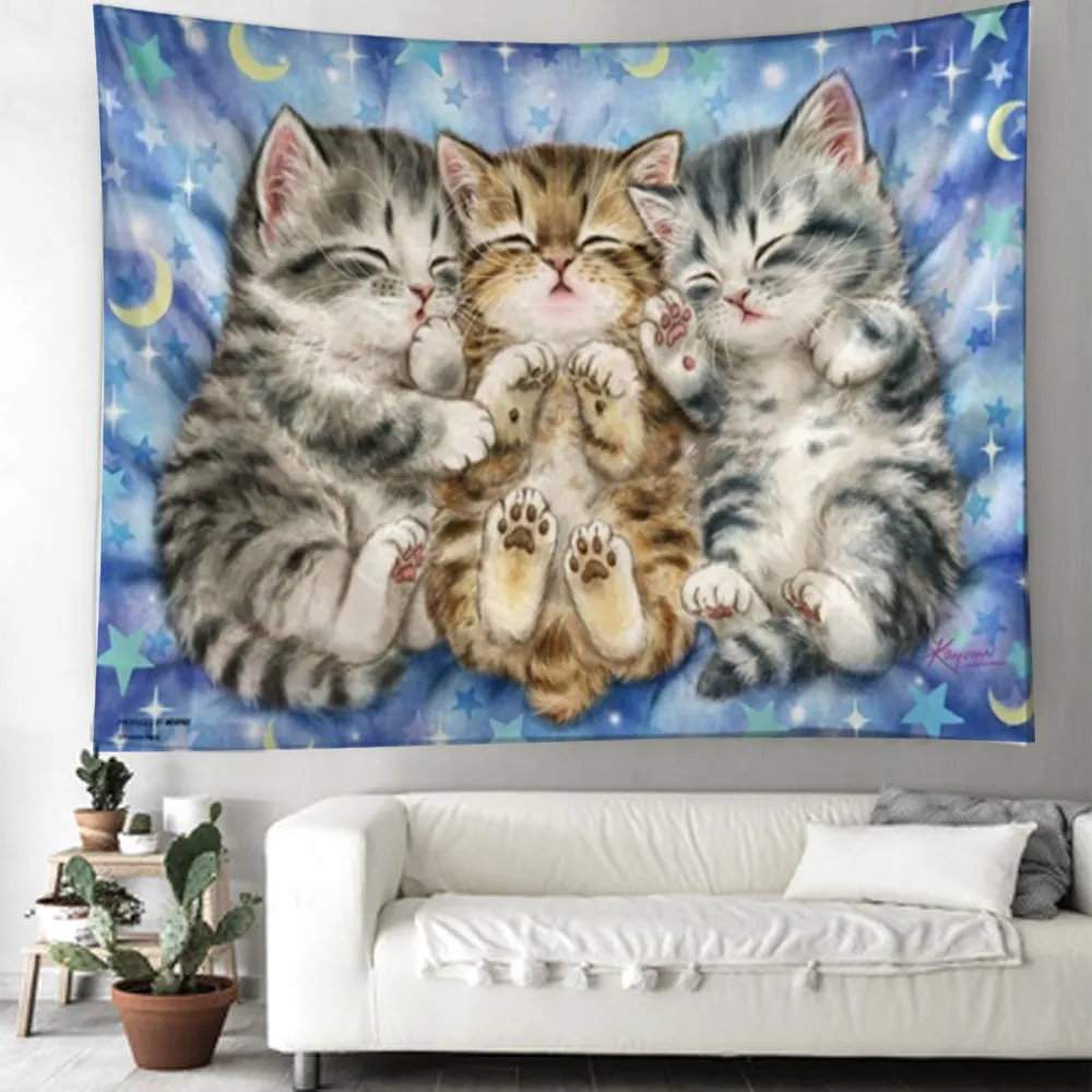 

Cute Cat Wall Hanging Tapestry Hippie Art Deco Blanket Curtain Hanging At Home Bedroom Living Room Decoration