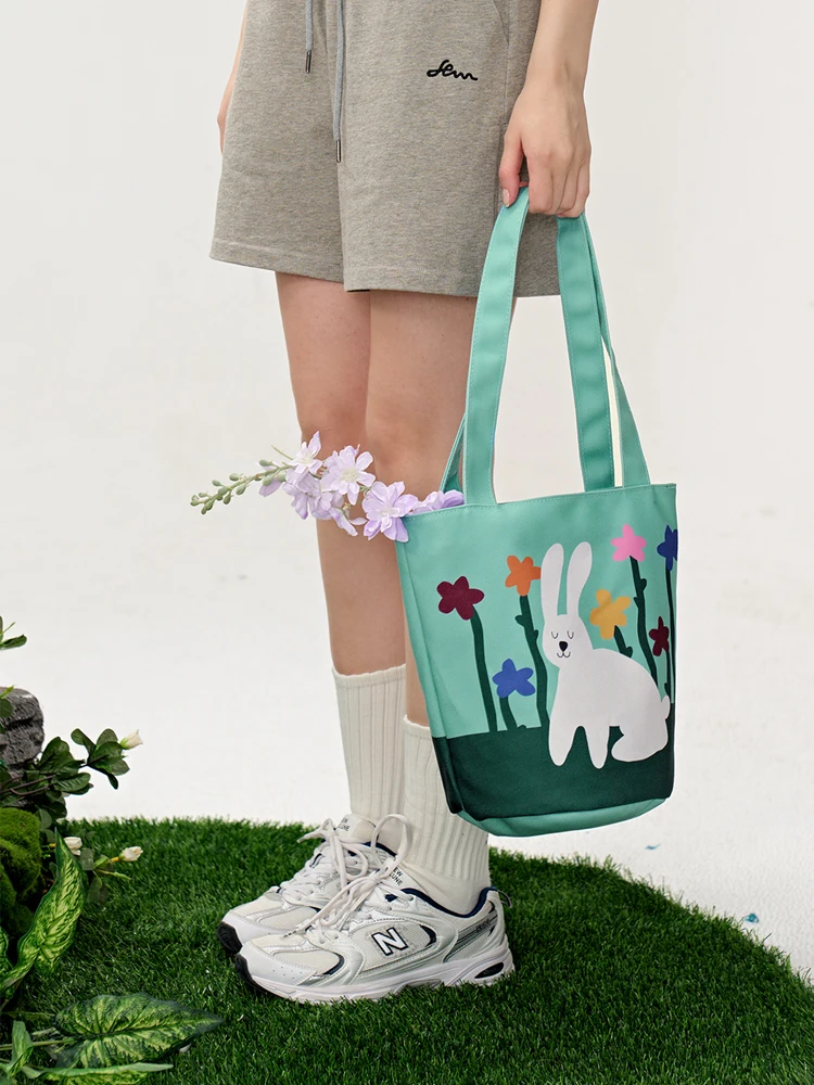 

Freein Original Rabbit Flower Print Shoulder Bag Large Capacity Tote Casual Japanese Style Bucket Bag for Young Men And Women
