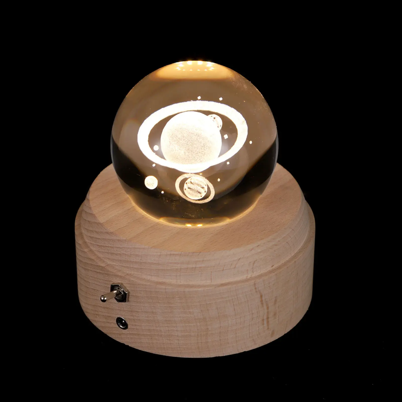 

Настольная лампа из массива дерева с хрустальным шаром и LED-подсветкой, вращающаяся, с переключателем, романтическая прикроватная лампа, украшение для рабочего стола