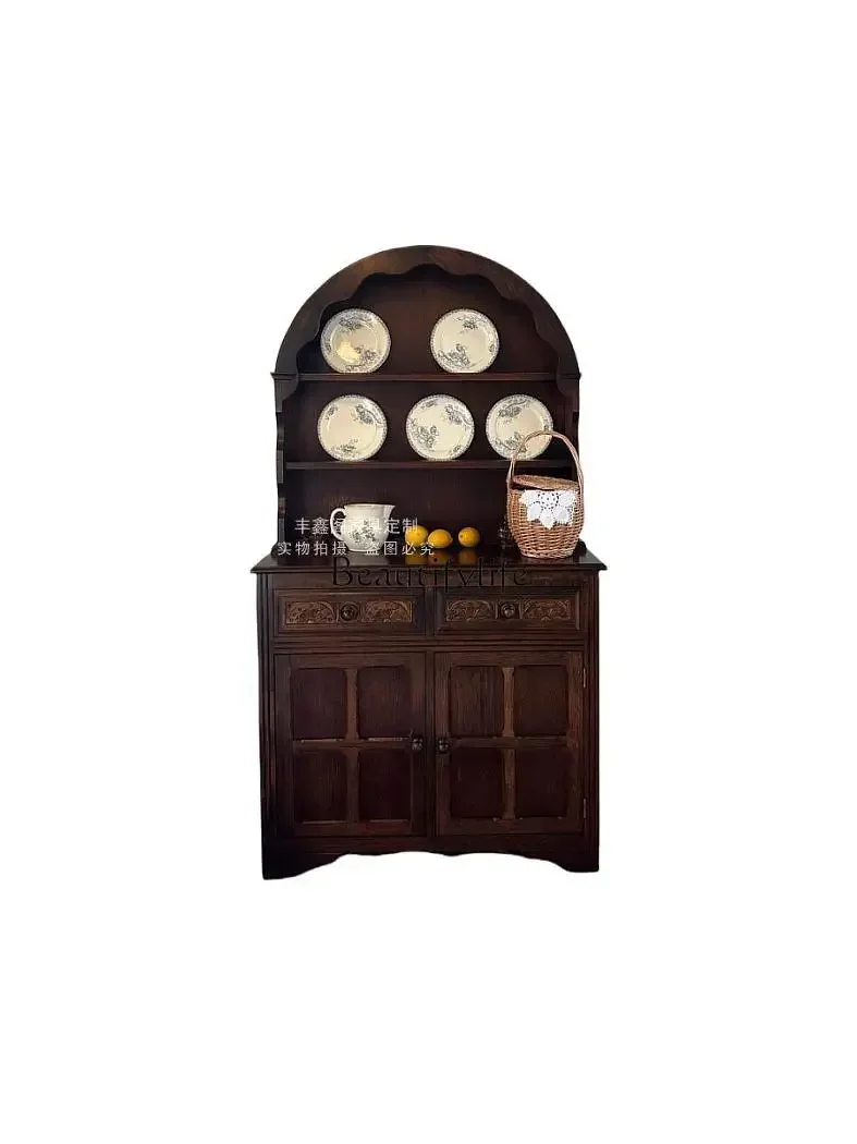 

1Antique Solid Wood Sideboard Arch-Shaped Vintage Display Storage Photography Homestay Organizer