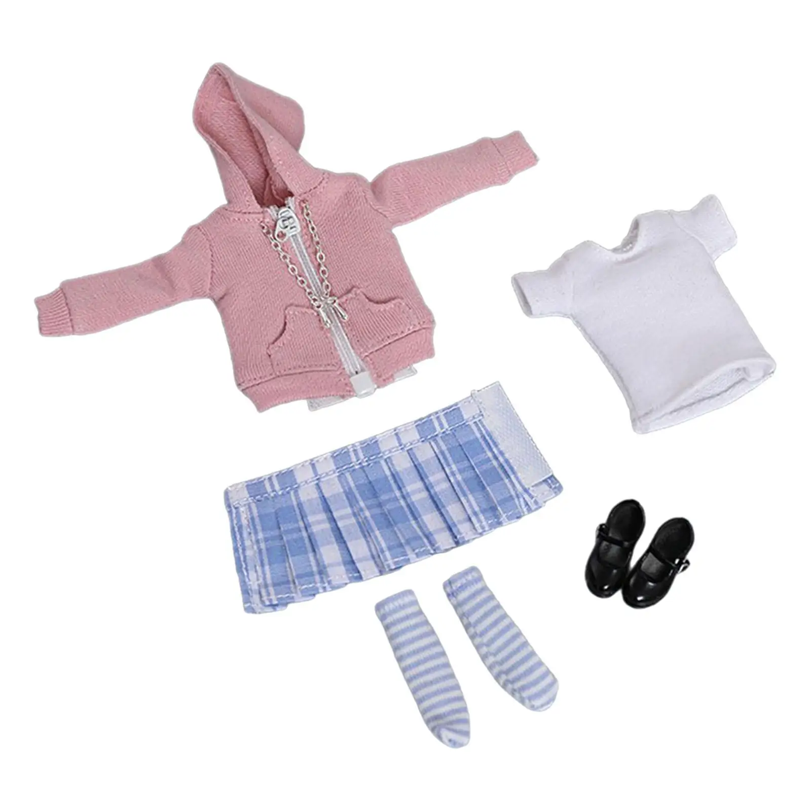 Ensemble de vêtements de figurine à l'échelle 1/12, Kits d'uniforme de poupée, maison de jeu, manteau décoratif à la mode, jupe, sweat à capuche avec fermeture éclair, cadeaux pour salle d'étude