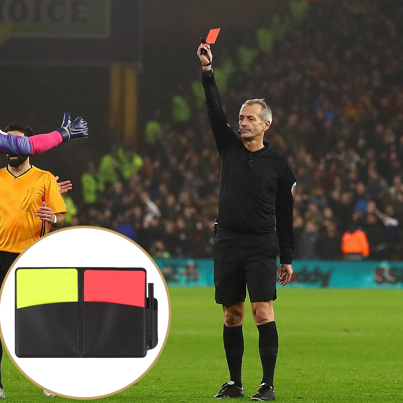 

Набор из 1 комплекта карт для футбольного судьи: прочные красные и желтые карточки с блокнотом и карандашом, идеально подходят для судей всех уровней игры.