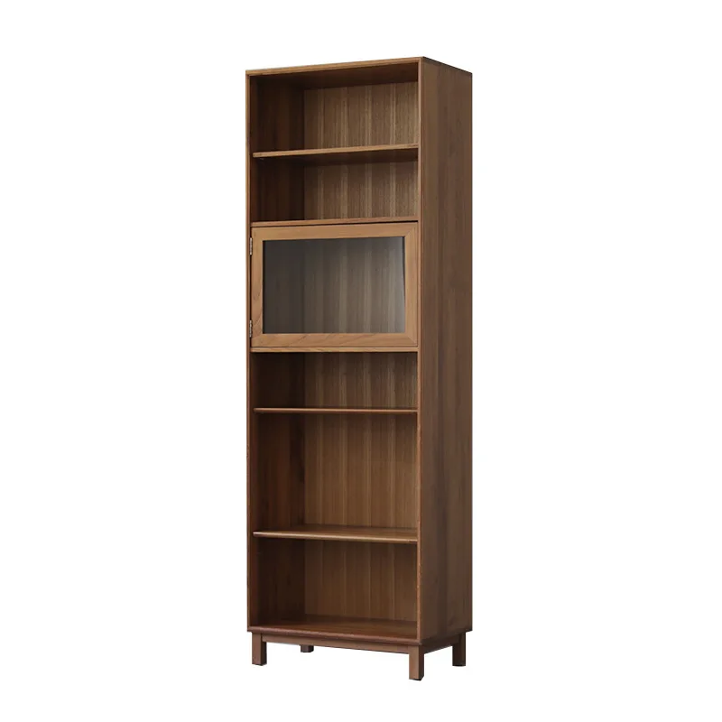 Nordic teak bookcase, living room free combination glass solid wood bookshelf