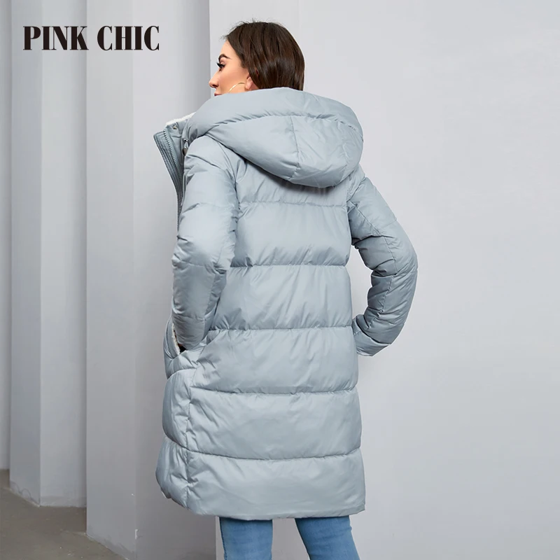 PINK CHIC 2023 New Winter Coat Women\'s Down Jacket High Quality Fur Collar Thermal Hooded Fashion Long Parka Women\'s W6515