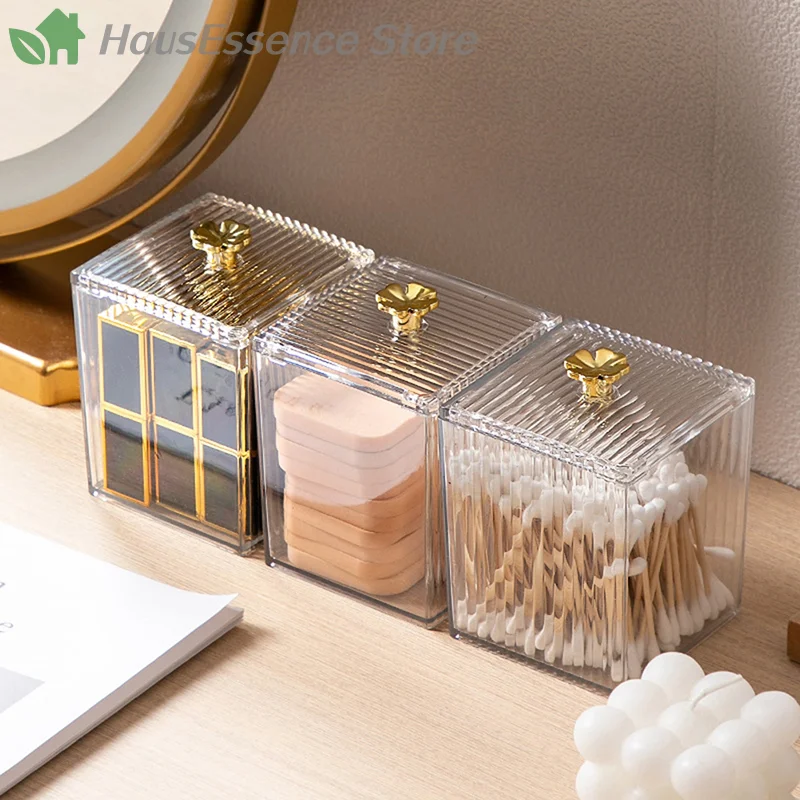 ※Makeup Storage Organizer Bathroom Jar Cotton Swab Storage Square Container Cotton Puff Storage Box for Cosmetics