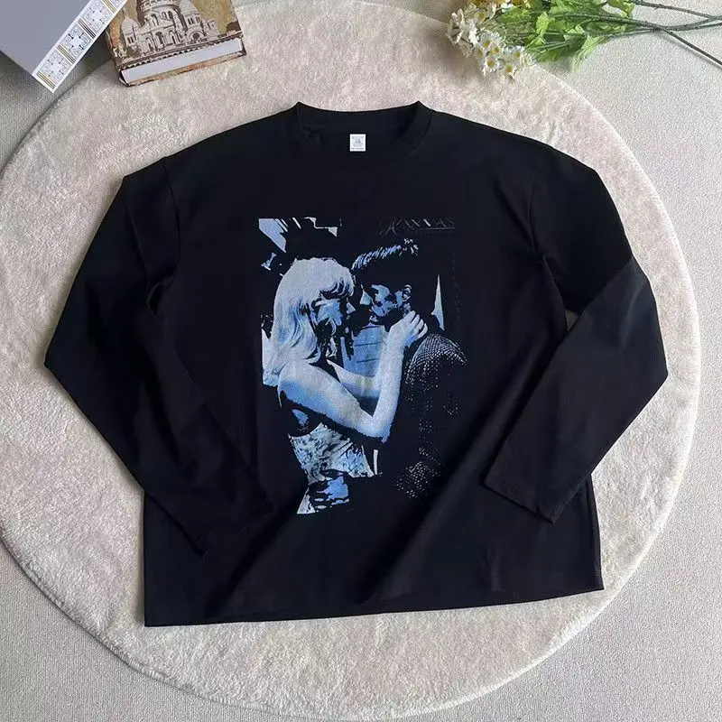 

Men's Tshirt Streetwear Bright Side Oversize Print Autumn Hip Hop Korean Long Sleeve Y2k Tops Tee Cotton Graphic Unisex Clothing