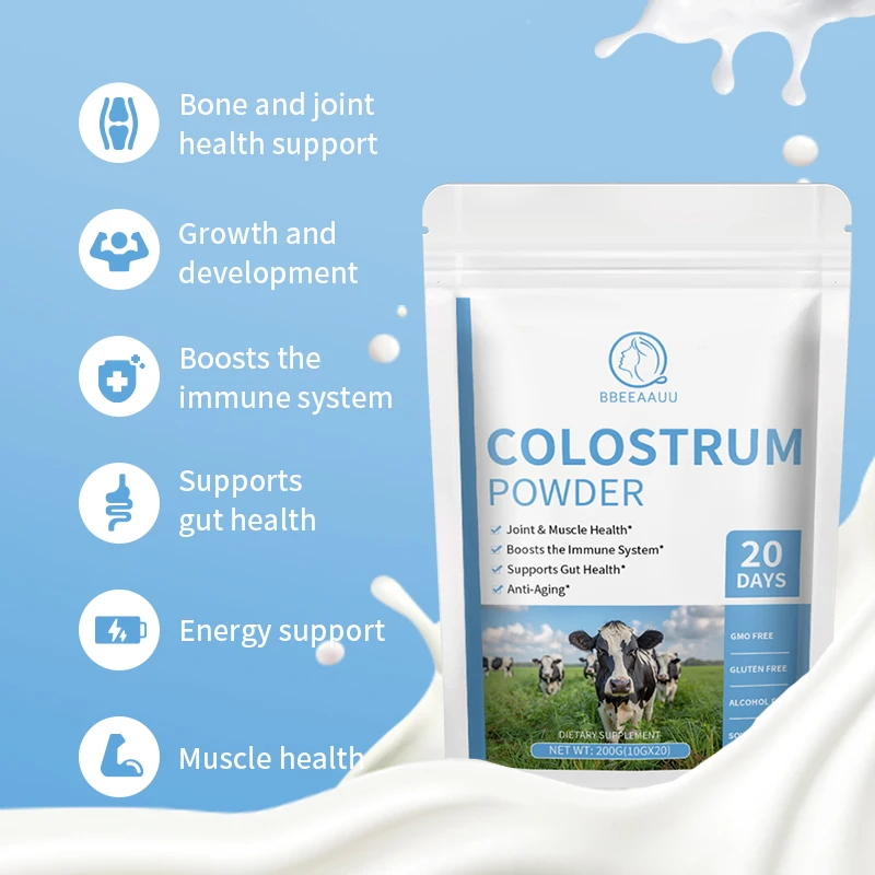 BBEEAAUU 40% IgG Bovine Colostrum Supplement with Whey Protein Promote Growth & Height Muscle Build Improve Immune & Gut Health