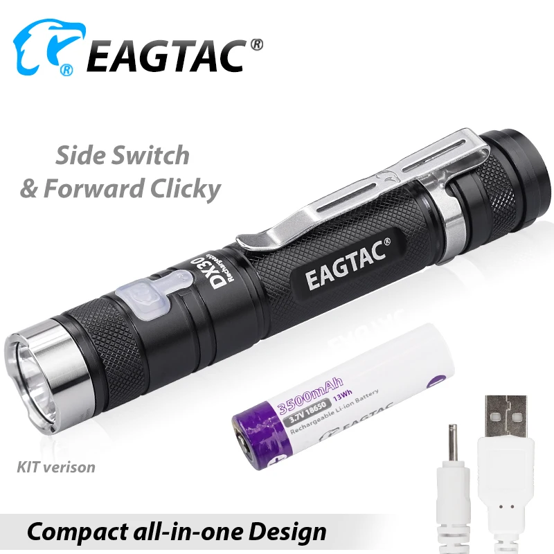EAGTAC DX30LC2R USB قابلة للشحن XPL مرحبا التكتيكية مصباح ليد جيب رمي طويل 1160 LED لومينز 18650 بطارية شاحن يو اس بي متضمن