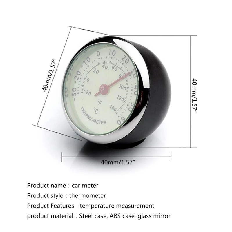 Termômetro estilo simples com painel 40mm diâmetro ℃/°F Display Medidor temperatura com estrutura metal para uso