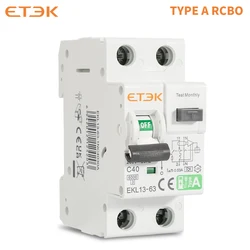 ETEK RCBO Interruttore automatico corrente residua a bassa tensione Tipo A 30 mA 2P (1P+N) Protezione contro le perdite di corrente breve RCD