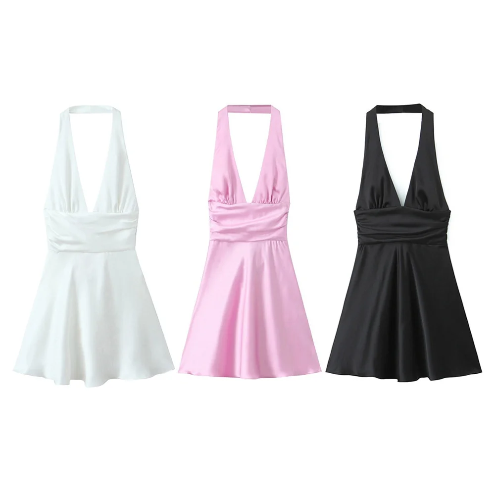 فستان بحمالات من الساتان أحادي اللون للنساء ، على الطراز الأوروبي والأمريكيين ، عصري وغير رسمي ، مزاجه ، جديد ، الصيف #6