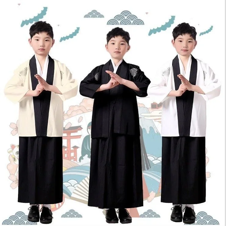 

Boy's anime ancient kimono Japanese style children samurai kimono traditional Japan costume performance clothing kimono full set