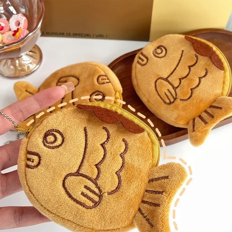 New Creative Cute Taiyaki Plush Coin Purse Kawaii Fish Coin Bag Wallet Key Earphone Coin Organizer Pouch Zipper Bag Kids Gift