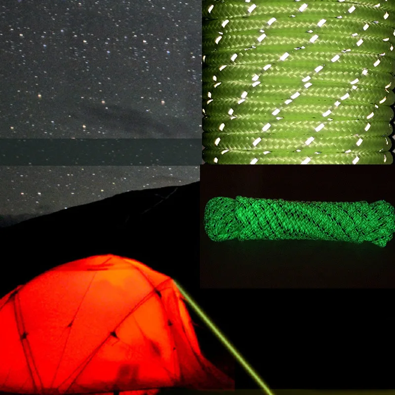 

10M Luminous Glow In The Dark Reflective Tent Rope Camping Cord Heavy Load Super Wear Resistant Elastic Washable Outdoor Use For