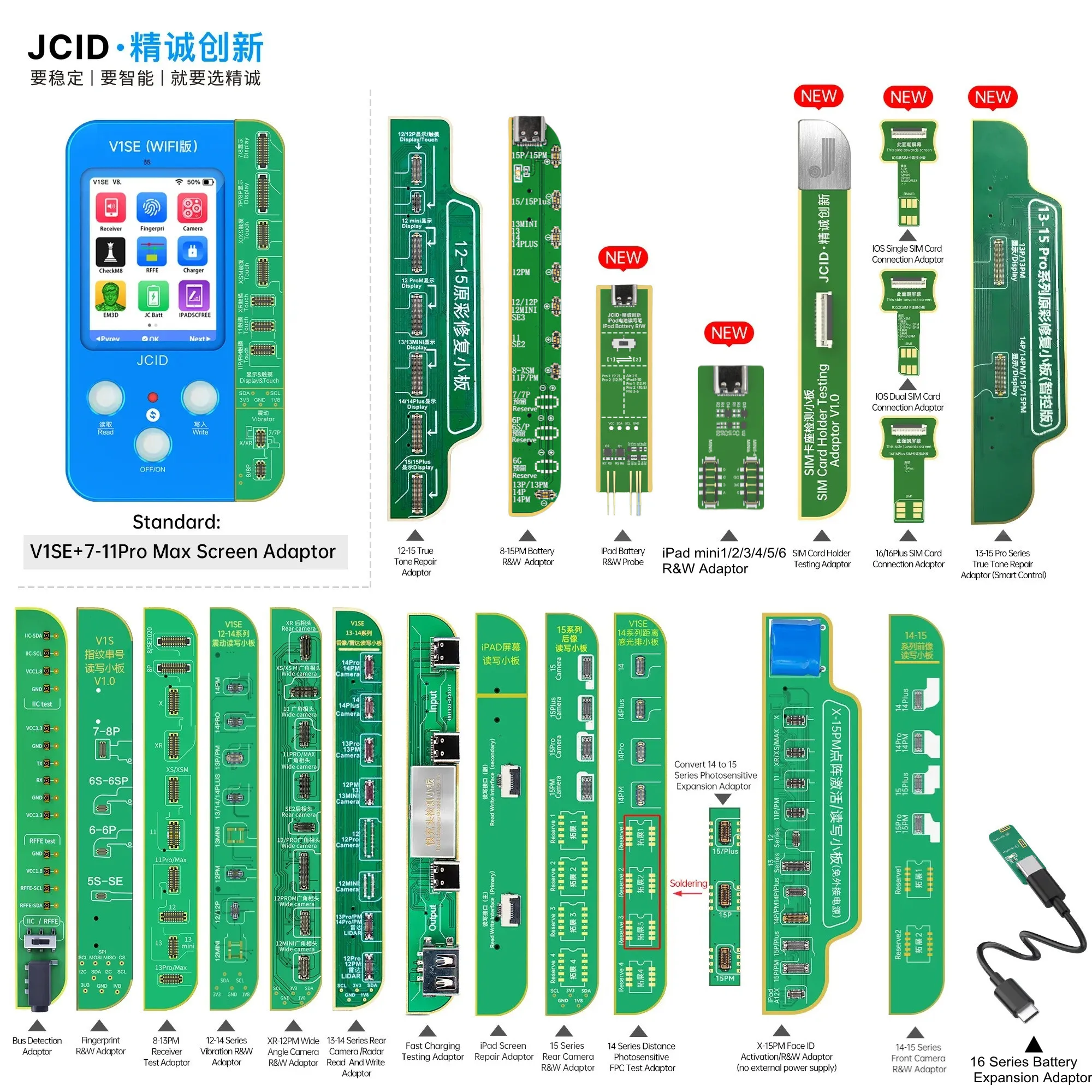 JC V1SE Wifi Programmer for iPhone 11 12 13 14 15 16 17Pro Max Original Color Touch Shock Face ID Read Write Battery Repair Tool