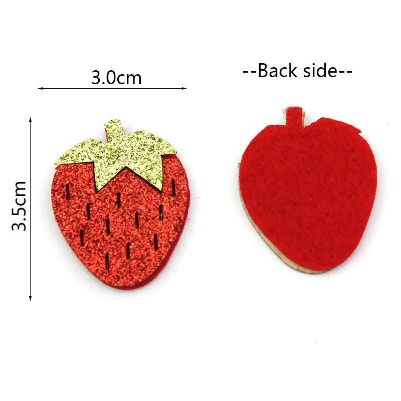 28Pcs 3*3.5cm Glitters Strawberry Felt Padded Appliques For Kids Hairpin Headwear Accessories BB Clip Shiny Decoration wholesale